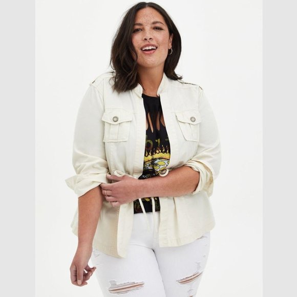 Torrid Size 2X 18/20 Twill Peplum Jacket - Cream - Picture 1 of 6